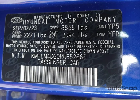 2024 Hyundai Elantra Sel z USA, uszkodzony, nr VIN KMHLM4DG0RU652666